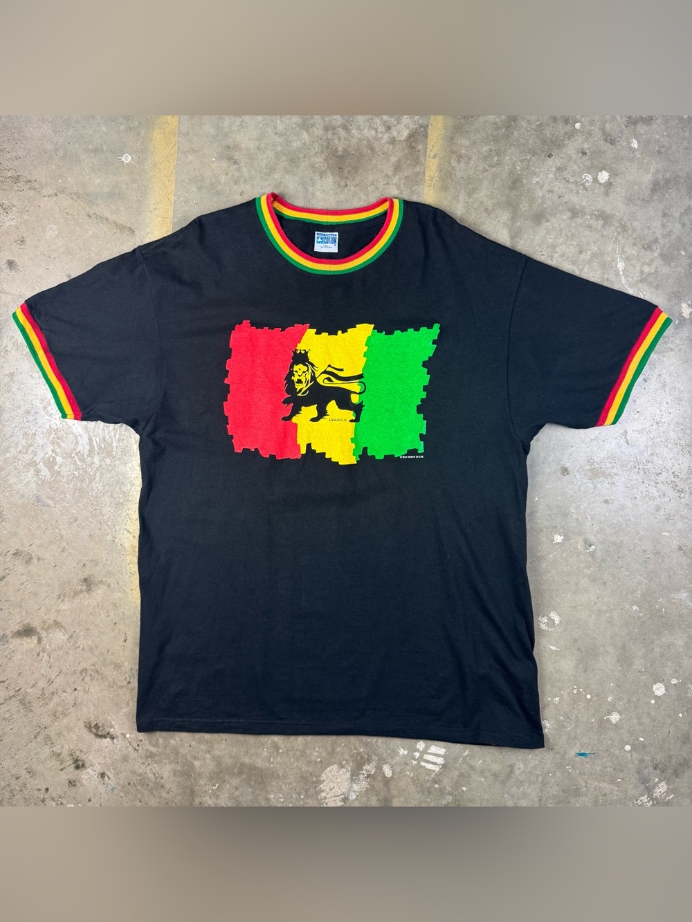 Vintage Jamaica T-Shirt Size XL Ringer Rastafarian Reggae 1990s Y2K 2000s Lion - Picture 2 of 4